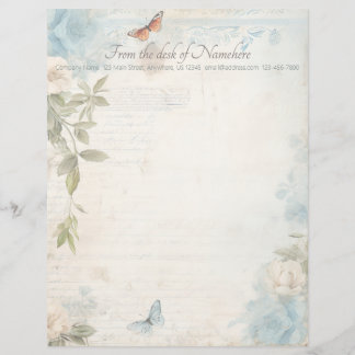 Papel Timbrado Create Your Own Blue Shabby Chic Buttefly Roses