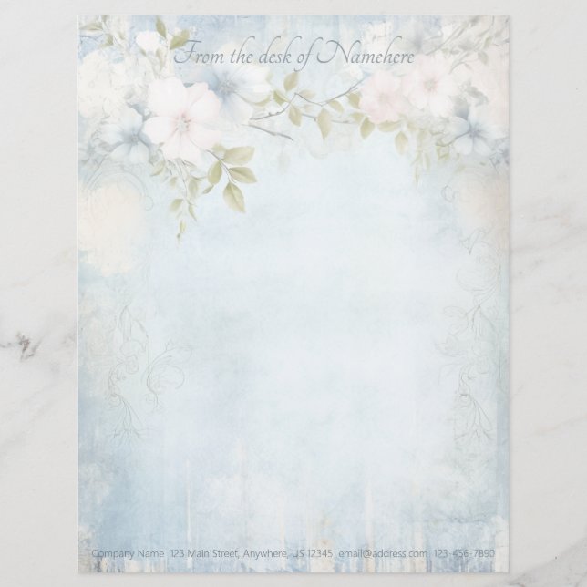 Papel Timbrado Create Your Own Blue Shabby Chic Pastel Blooms (Frente)