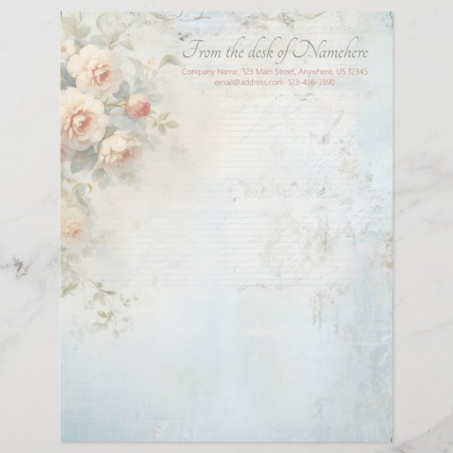 Papel Timbrado Create Your Own Blue Shabby Chic Peach Roses (Frente)