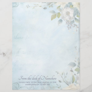 Papel Timbrado Create Your Own Blue Shabby Chic White Blossoms