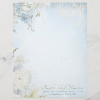 Papel Timbrado Create Your Own Shabby Chic Blue White Blossoms