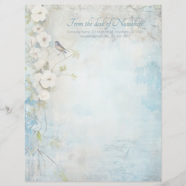 Papel Timbrado Create Your Own Shabby Chic Plum Blossoms Bird (Frente)