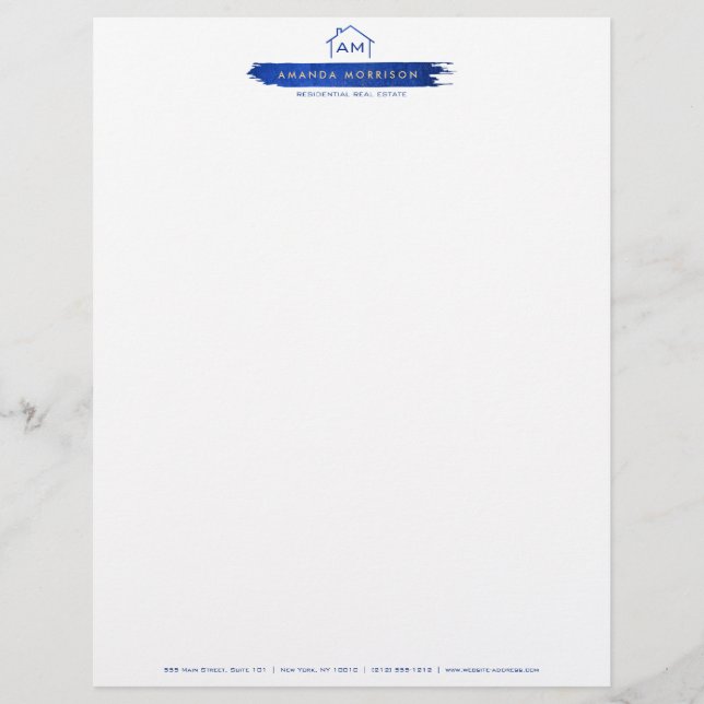 Papel Timbrado Creative Realtor Real Estate Paint Swash Azul (Frente)