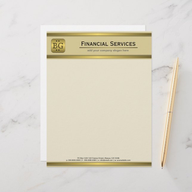 Papel Timbrado Creme Dourado Plate Accounting Business Letterhead (Frente/Verso In Situ)