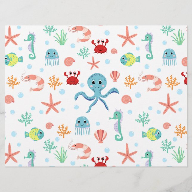 Papel Timbrado Criaturas Marinhas Subaquáticas Caprichosas (Frente)