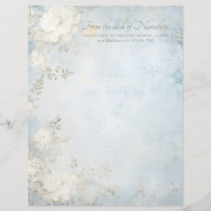 Papel Timbrado Crie Seu Próprio Azul Desbotado Chic Flores Branca