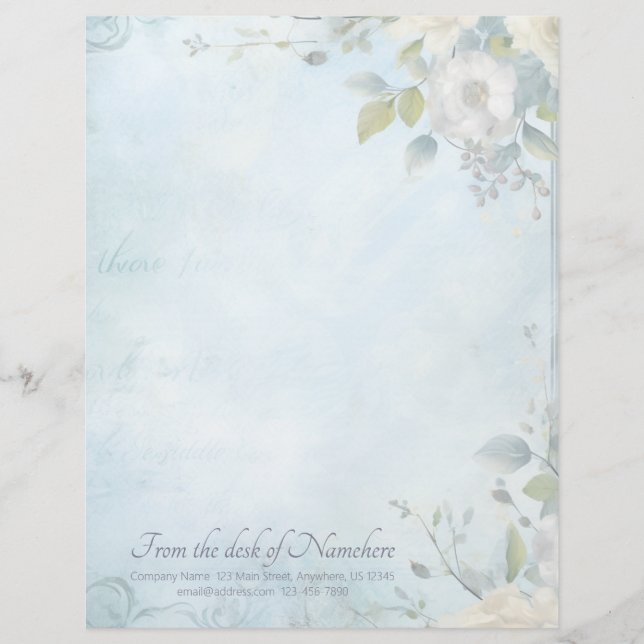 Papel Timbrado Crie Seu Próprio Azul Xadrez Chic Flores Brancas (Frente)