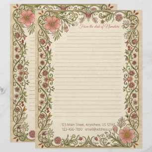 Papel Timbrado Crie Seu Próprio Coral Romântico Art Nouveau Flora