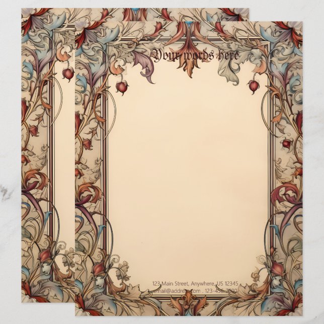Papel Timbrado Crie Seu Próprio Estilo de Manuscrito Medieval Flo (Frente/Verso)