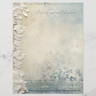 Papel Timbrado Crie Seu Próprio Floral Azul Vitoriano com Renda