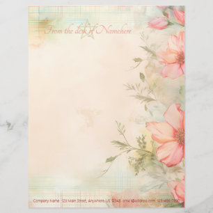 Papel Timbrado Crie Seu Próprio Hibisco Rosa Vintage Tropical