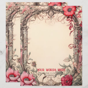 Papel Timbrado Crie Seu Próprio Jardim Gótico Vermelho Floral