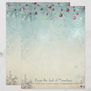 Papel Timbrado Crie Seu Próprio Natal Vermelho Azul Snowy Retro