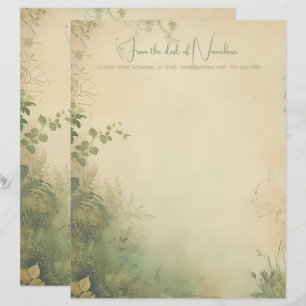 Papel Timbrado Crie Seu Próprio Prado Florido Dourado Vintage