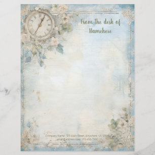 Papel Timbrado Crie Seu Próprio Relógio Floral Azul Charmoso Shab