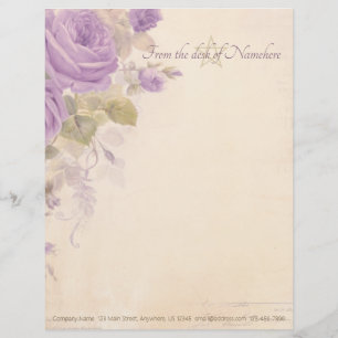 Papel Timbrado Crie Seu Próprio Vintage Rosas Roxas Florais Desbo