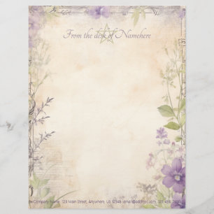Papel Timbrado Crie Seu Próprio Vintage Shabby Chic Violetas Roxo