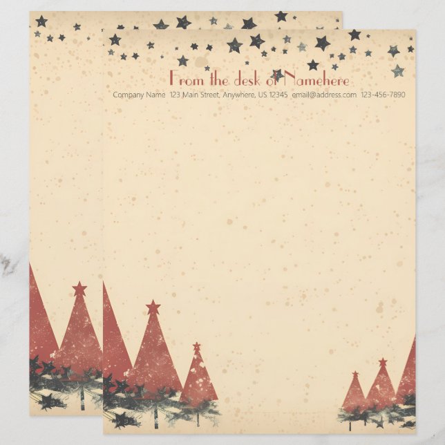 Papel Timbrado Crie Seu Próprio Yule Celestial Retro Vermelho Cin (Frente/Verso)