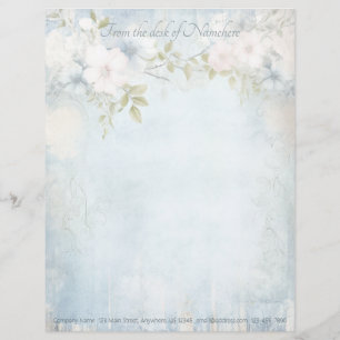 Papel Timbrado Crie Seus Próprios Flores Pastel Desbotadas em Azu