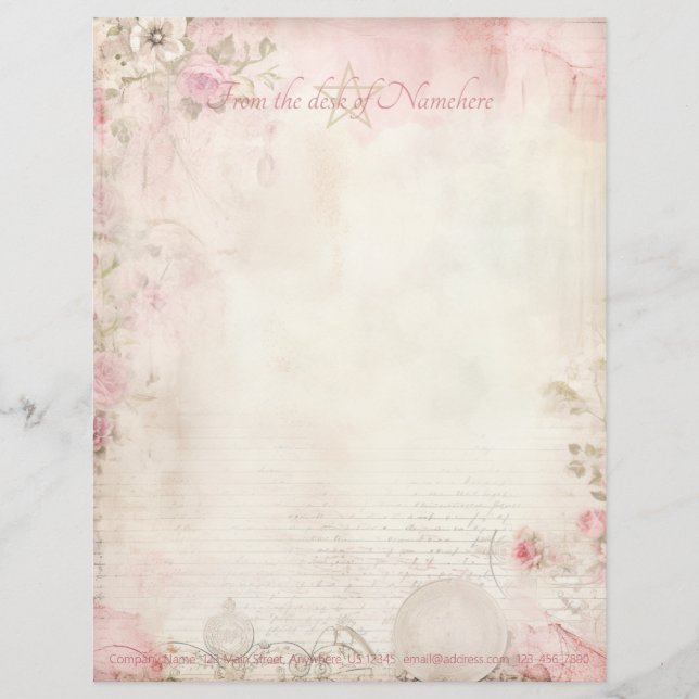 Papel Timbrado Crie Sua Própria Efêmera de Flores Silvestres Rosa (Frente)