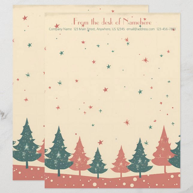 Papel Timbrado Crie suas Próprias Árvores de Yule Celestiais Retr (Frente/Verso)