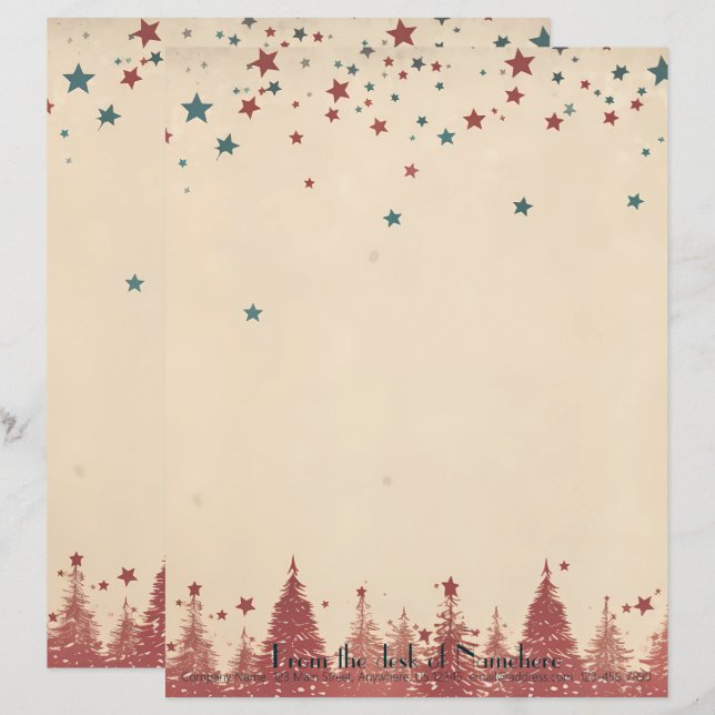 Papel Timbrado Crie suas próprias Árvores de Yule Vermelhas Celes (Frente/Verso)