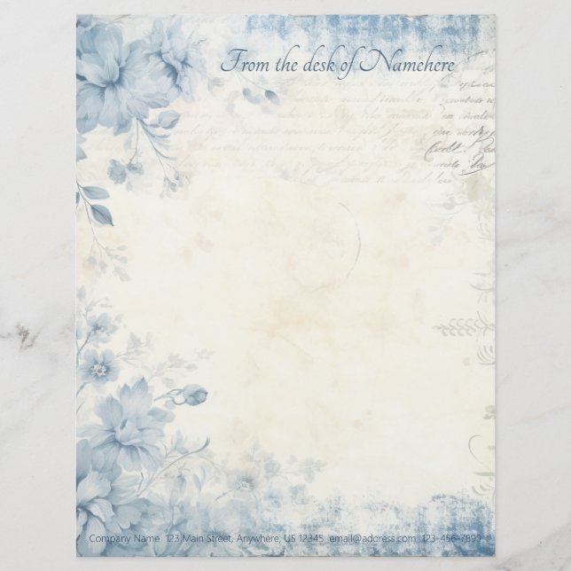 Papel Timbrado Crie Suas Próprias Flores Azuis Shabby Chic Marfim (Frente)