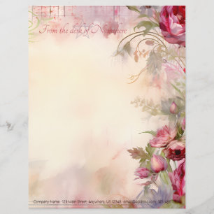 Papel Timbrado Crie Suas Próprias Flores de Ranunculus Rosa Vinta