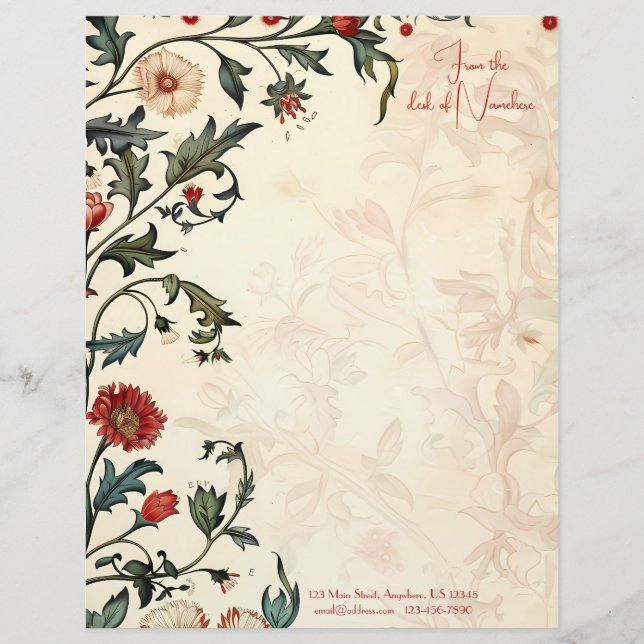 Papel Timbrado Crie Suas Próprias Flores Florais Barrocas Vermelh (Frente)