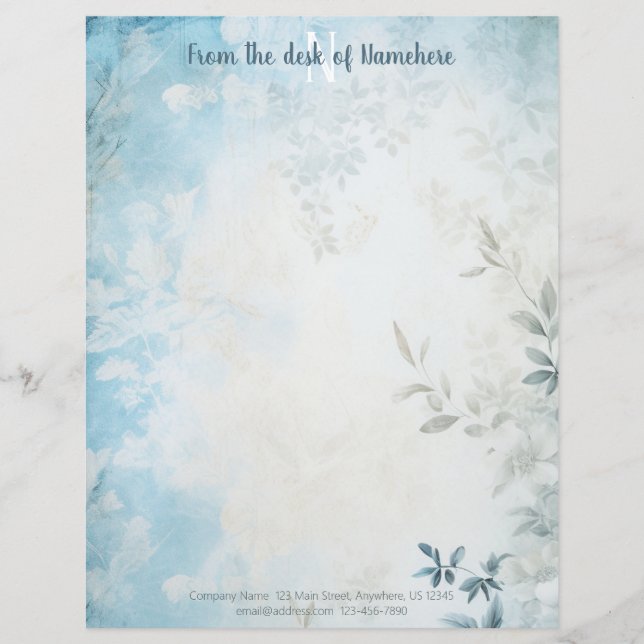 Papel Timbrado Crie Suas Próprias Folhas Azul Shabby Chic (Frente)