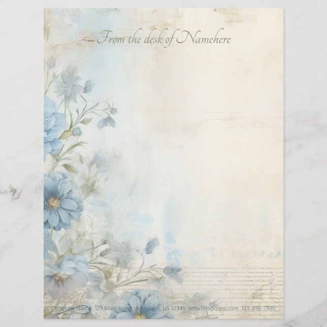 Papel Timbrado Crie Suas Próprias Gerberas Florais Azuis Rústicas (Frente)