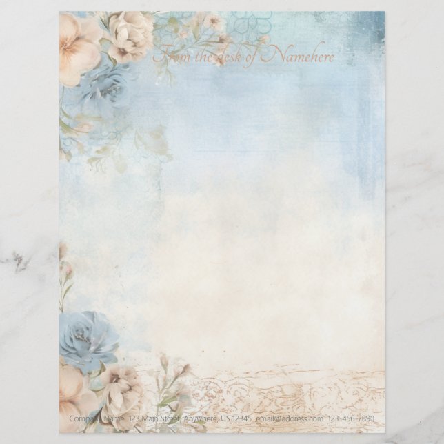 Papel Timbrado Crie Suas Próprias Rosas Azuis Rústicas Florais (Frente)