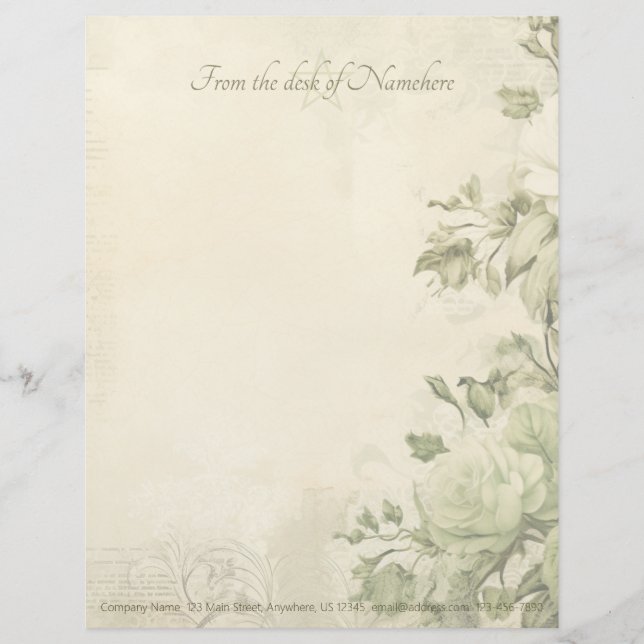 Papel Timbrado Crie Suas Próprias Rosas Florais Verdes Rústicas (Frente)