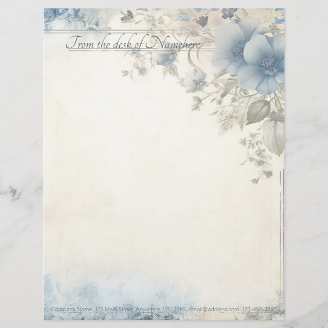 Papel Timbrado Crie Suas Próprias Videiras de Flores Azuis no Est (Frente)