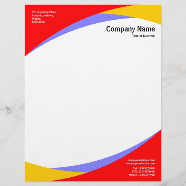 Papel Timbrado Curvas v2 - Vermelho, âmbar e azul (Frente)