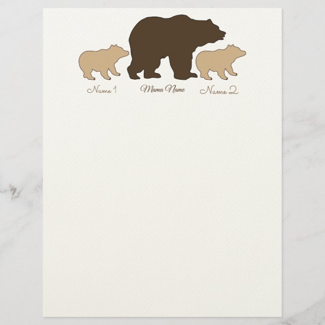 Papel Timbrado Custom Mama Bear With 2 Kid Names Mothers Day Gift (Frente)