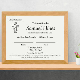 Papel Timbrado Cute Hearts Wood Cross Baby Dedication Certificate