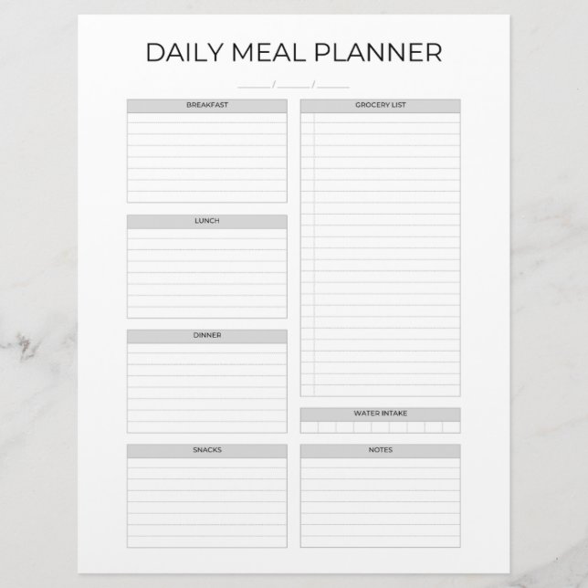 Papel Timbrado Daily Meal Planner | Simple Minimalistic Clean (Frente)
