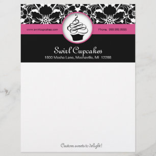 Papel Timbrado Damasco floral do rosa do cabeçalho do cupcake da