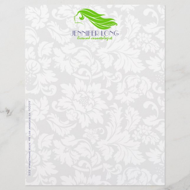 Papel Timbrado Damasco Verde Menino E Branco Beleza/Cosmetologia  (Frente)