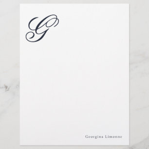 Papel Timbrado de Monograma de Letra Azul Elegante