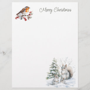 Papel Timbrado de Natal Esquilo do Peito Vermelho 