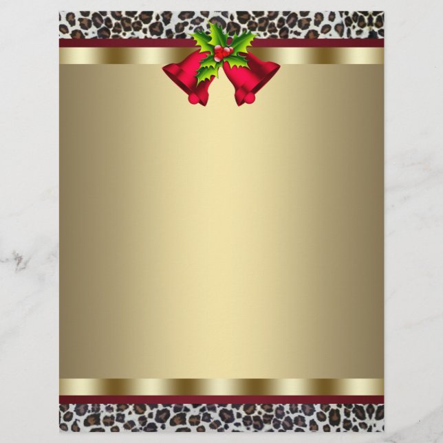 Papel Timbrado de Natal Leopardo Vermelho Dourado  (Frente)