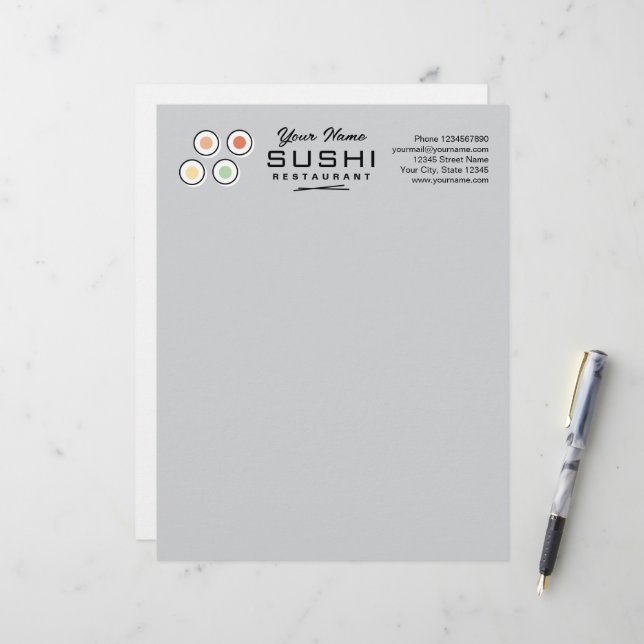 Papel timbrado de restaurante de sushi moderno com (Frente/Verso In Situ)