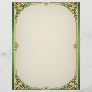 Papel Timbrado Deco de Arte Simples Verde e Dourada