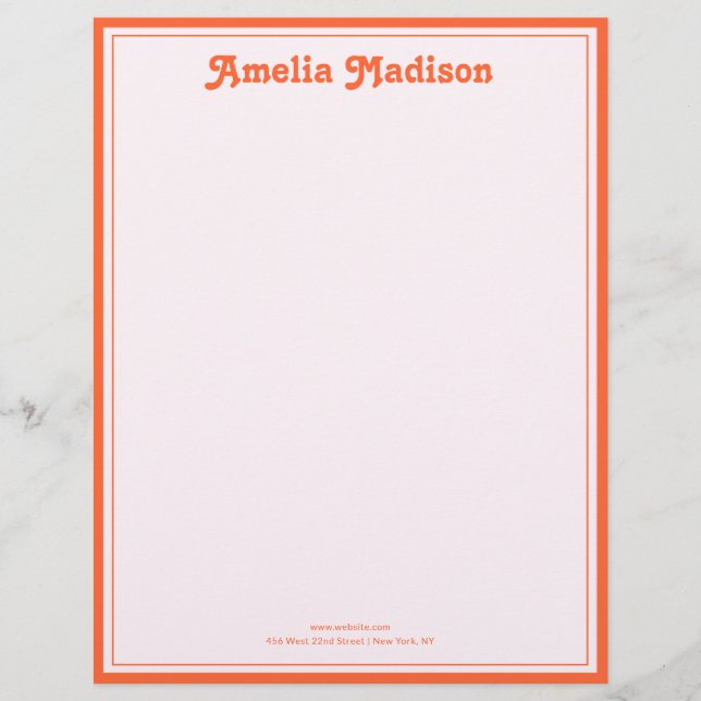 Papel Timbrado Decoração Retro Simples Rosa Laranja (Frente)