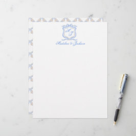 Papel Timbrado Desenhador de Cores Azuis Monogramas Casamento