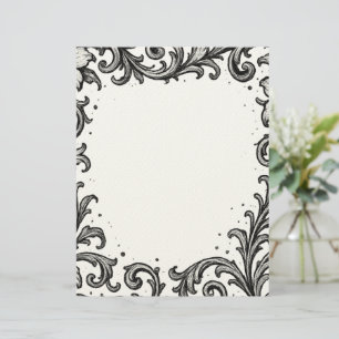 Papel Timbrado Design de borda flexível de tinta preta elegante