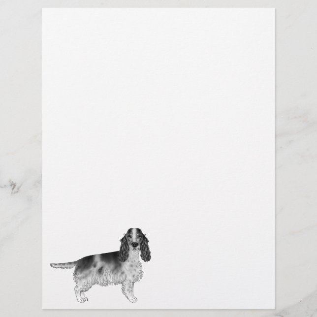 Papel Timbrado Design de English Cocker Spaniel em Preto e Branco (Frente)