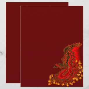 Papel Timbrado Design de ouro e vermelho do Dragão da China